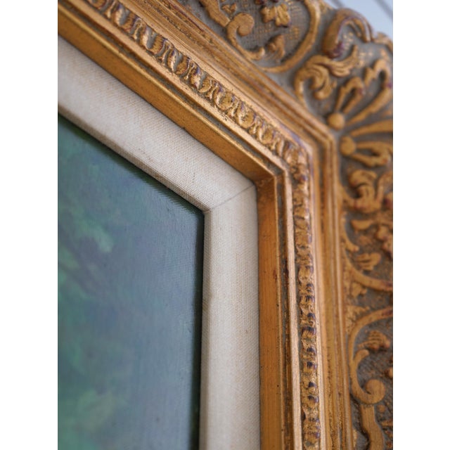 Paint Girl With Flowers Framed Oil on Canvas Painting For Sale - Image 7 of 12