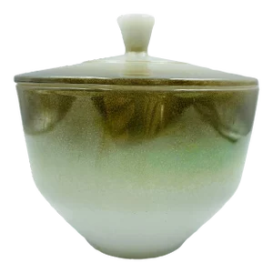 Mid-Century Iridescent Green & Copper Federal Glass Decorative Jar/Urn