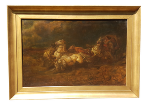 H. Post, 5 Horse Carriage/Team, Oil Painting, Early 20th Century, Framed