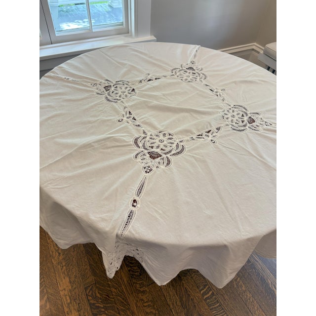 Battenberg Lace 66" round tablecloth. Lovely square central pattern.