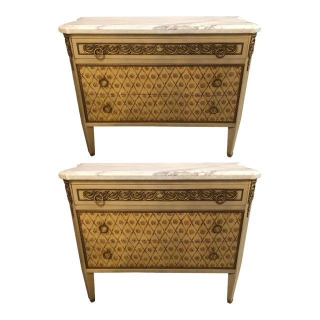 Hollywood Regency Maison Jansen Style Bronze Mounted Commodes, Chest, Nightstand For Sale