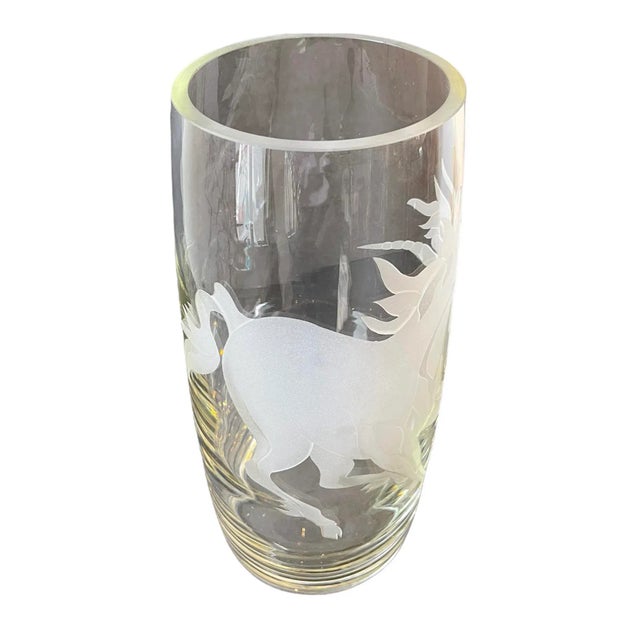 Large Decorative Art Glass Unicorn Vase Signed Perry Coyle For Sale - Image 11 of 13