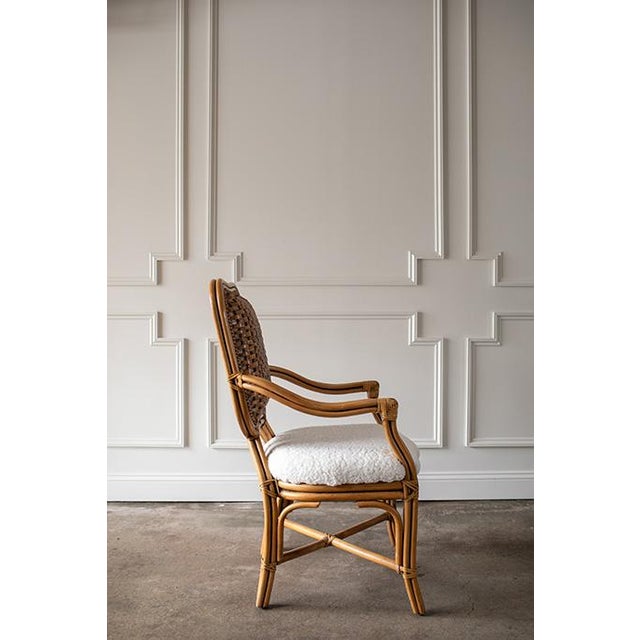 Rare Set of Four Vintage Padma’s Plantation Armchairs Woven Rattan, Sherpa Upholstery For Sale - Image 12 of 18
