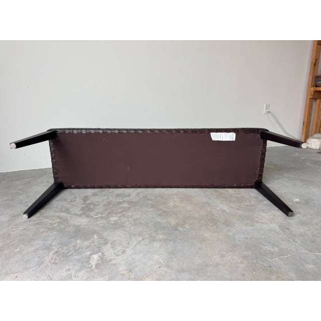 1980’s Vintage Italian Woven Leather Upholstered Seat Bench by Stone International For Sale - Image 12 of 12