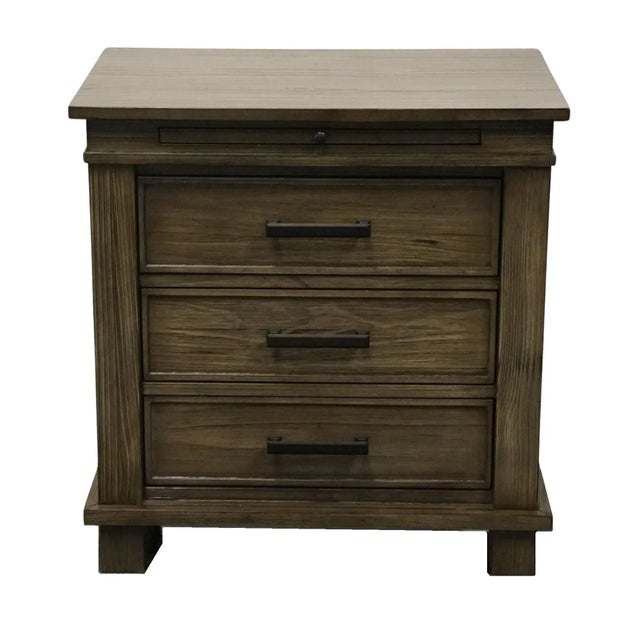 Contemporary A-America Glacier Point Collection Solid New Zealand Pine 27" Three Drawer Nightstand - Greystone Finish For Sale - Image 3 of 12