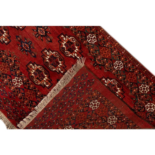 Tribal Antique Turkaman Handmade Red Tribal Wool Rug For Sale - Image 3 of 9