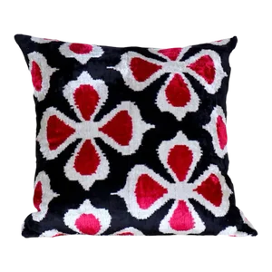 Red Trefle Velvet Ikat Pillow