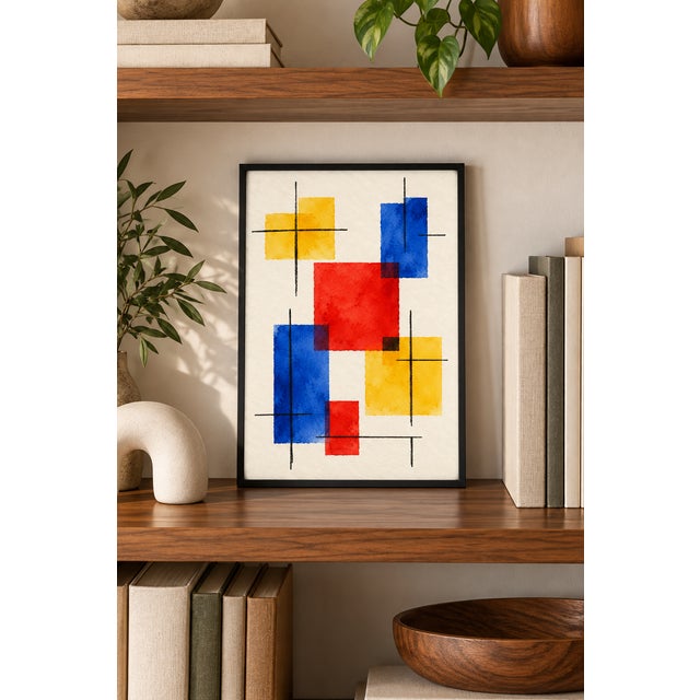 Mid-Century Modern Midcentury Modern Art Print – Primary Color Geometric Abstract, 8" X 12" For Sale - Image 3 of 8