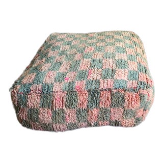 Pink and Grey Checkered Moroccan Pouf For Sale