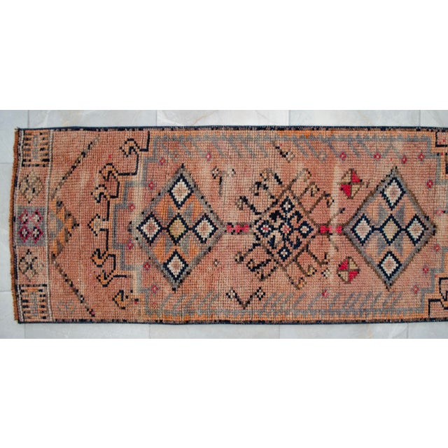 1960s Runner Turkish Hand-Knotted Rug Peach Hallway Decor Kitchen Floor Accent 2x13 Ft Approx For Sale - Image 10 of 15