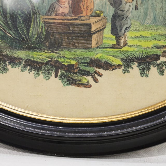 Vintage Pillement-Style Chinoiserie Art of Children Blowing Bubbles in Oval Frame For Sale In New York - Image 6 of 12
