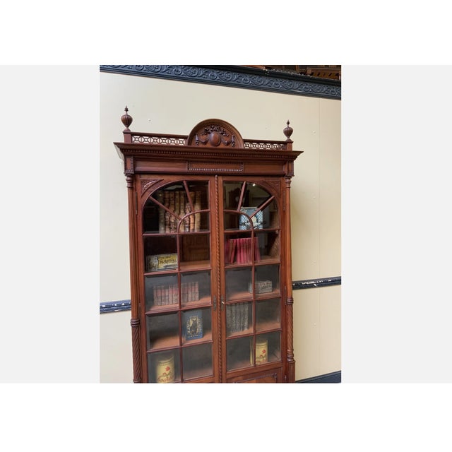 Antique Art Nouveau Walnut Display Column Bookcase, 1910s For Sale - Image 6 of 10