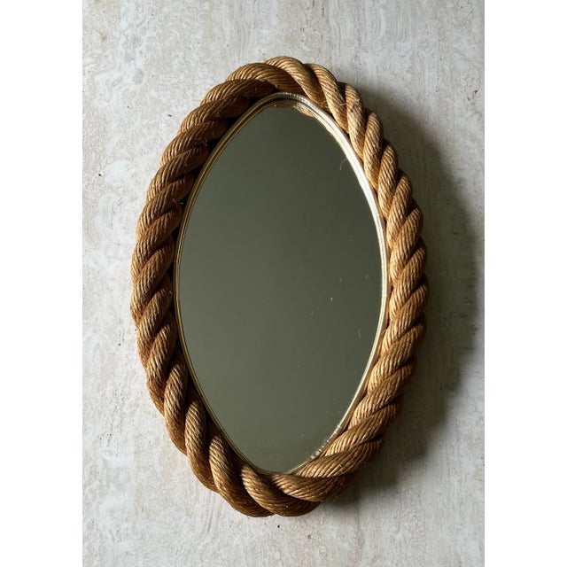 Mid-Century Modern Oval rope mirror in the style of Adrien Audoux and Frida Minet. Circa 1950 For Sale - Image 3 of 12