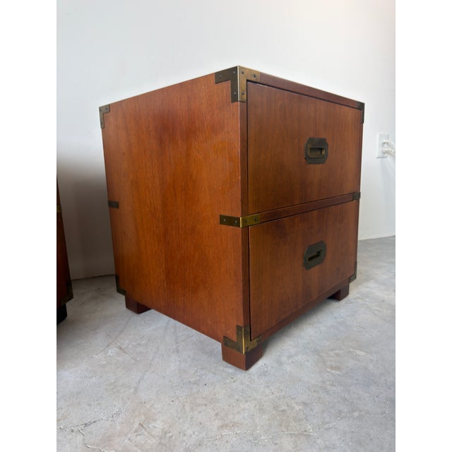 Vintage Baker Furniture Campaign Style Nightstands – A Pair For Sale - Image 4 of 12