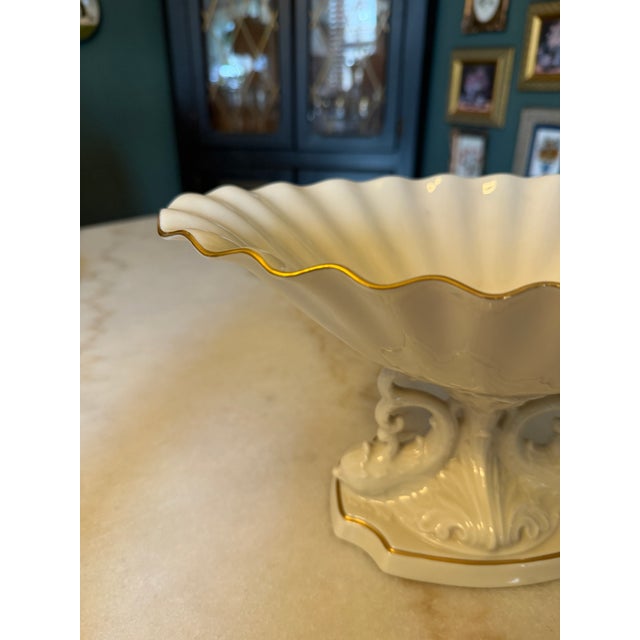 Vintage Lenox Aquarius Dolphin Pedestal Centerpiece Bowl With 24k Gold Trim For Sale - Image 9 of 11