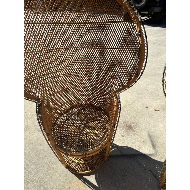 Tan 1970s Single Wicker Peacock Chair With Black and White Details For Sale - Image 8 of 8