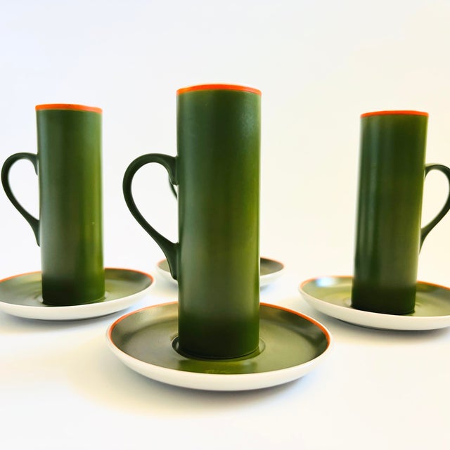 Mid 20th Century MCM LaGardo Tackett Green Demitasse Mugs and Saucers - Set of 4 For Sale - Image 5 of 15