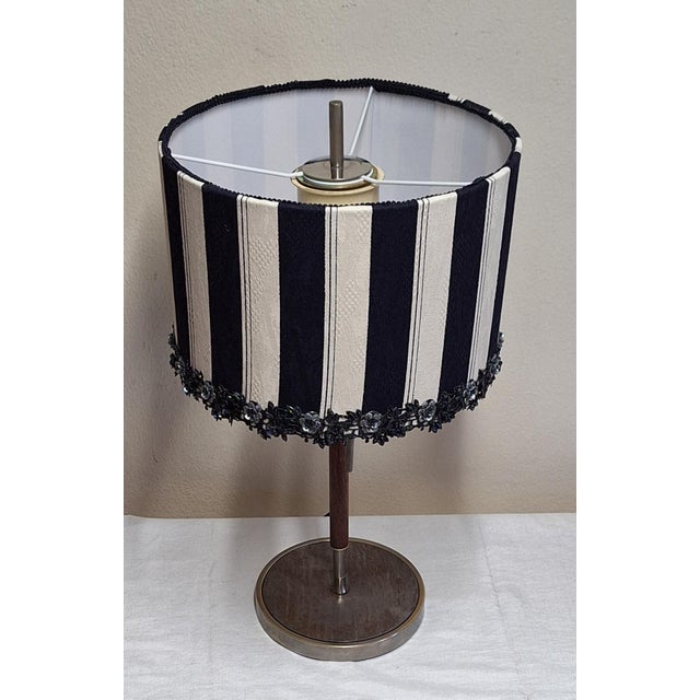 Mid-Century German Table Lamp with Metal Base, Teak Rod and Fabric Shade, 1960s For Sale - Image 9 of 12