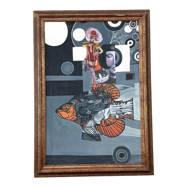 Vintage Surrealist Oil on Canvas For Sale