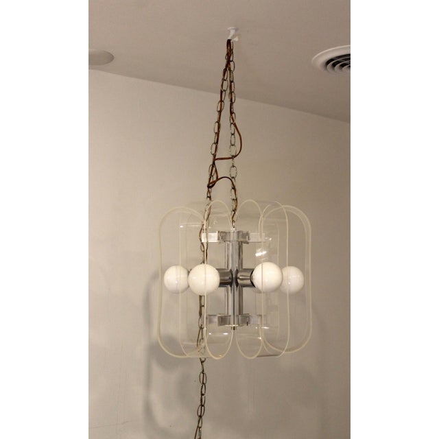 Vintage Mid Century Lucite Chrome Ribbon Chandelier Pendant Light Sonneman Style For Sale In Detroit - Image 6 of 11