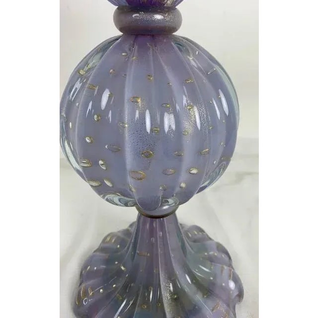 Mediterranean 1950s Soft Lavender/ Gold Flecked Venetian Blown Glass Table Lamp For Sale - Image 3 of 12