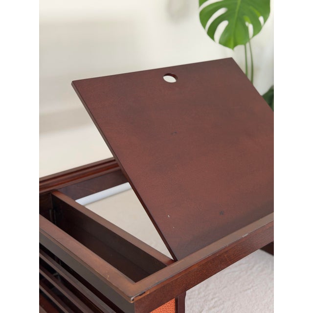 Wood Vintage MCM Mid Century Modern Adjustable Reading Table Bed Desk Breakfast Tray Magazine Rack Sculptural Wood Laptop Stand For Sale - Image 7 of 12