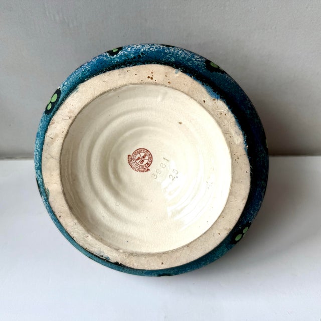 Ceramic Vintage BFS Czechoslovakia Art Deco Hand Painted Pottery Bowl With Handle Leaf and Berry Design For Sale - Image 7 of 12