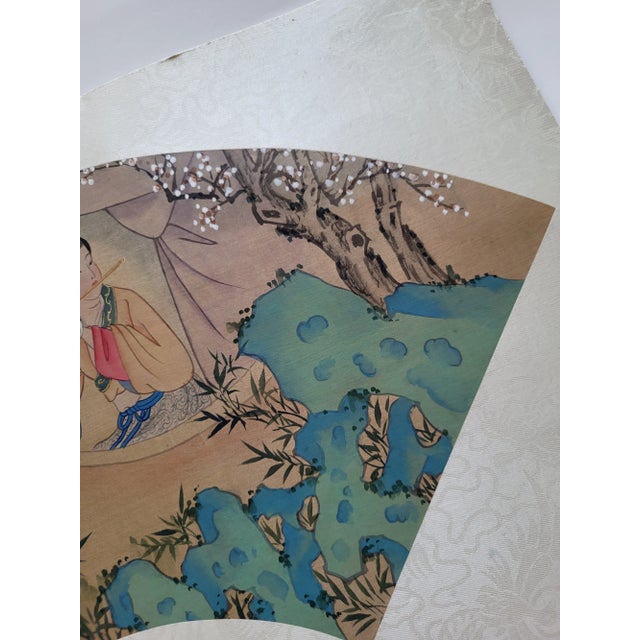 1980s Set of Two Chinese Fan Shaped Paintings For Sale In Chicago - Image 6 of 12