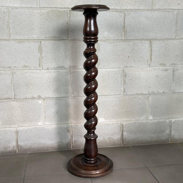 Brown Vintage Italian Wood Torchon Pedestal Column, 1960s For Sale - Image 8 of 11