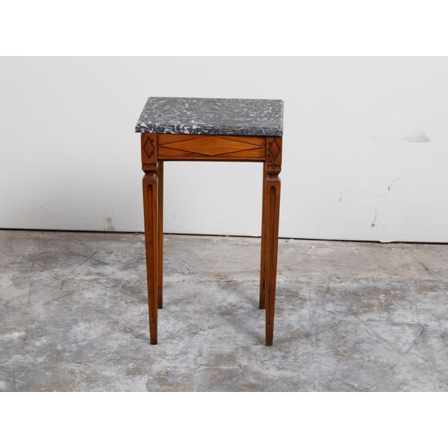French French Neoclassical Style 19th Century Wooden Table with Grey Veined Marble Top For Sale - Image 3 of 12