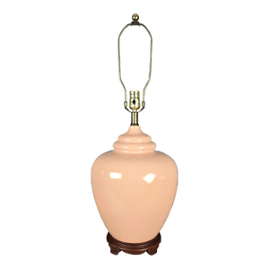 1990s Pink Crackle Glaze Pottery Asian Ginger Jar Table Lamp