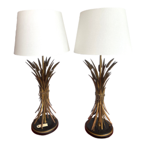 Pair Italian Sheaf of Wheat Gold Gilt Table Lamps, 1960s