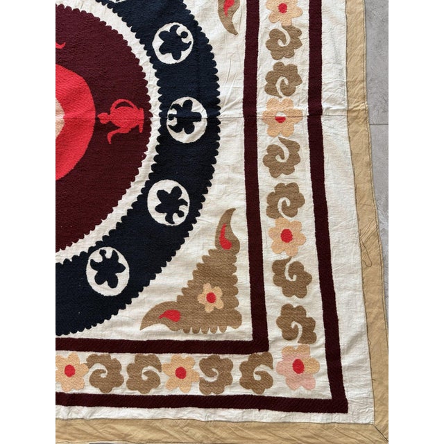 Mid-Century Modern Suzani Embroidery Wall Decor - Tribal Embroidery 4'4'' X 4'8'' For Sale - Image 3 of 8