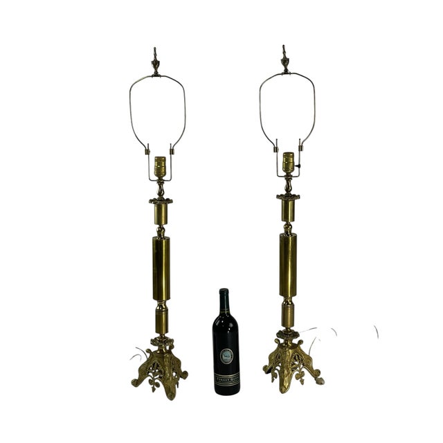 Traditional 1960s Vintage Sculptural Brass Neoclassical Revival Table Lamps - a Pair For Sale - Image 3 of 12