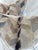 Custom pair of 22" pillows covered in a cut velvet fabric in a chevron pattern of neutrals and grays. These pillows have...