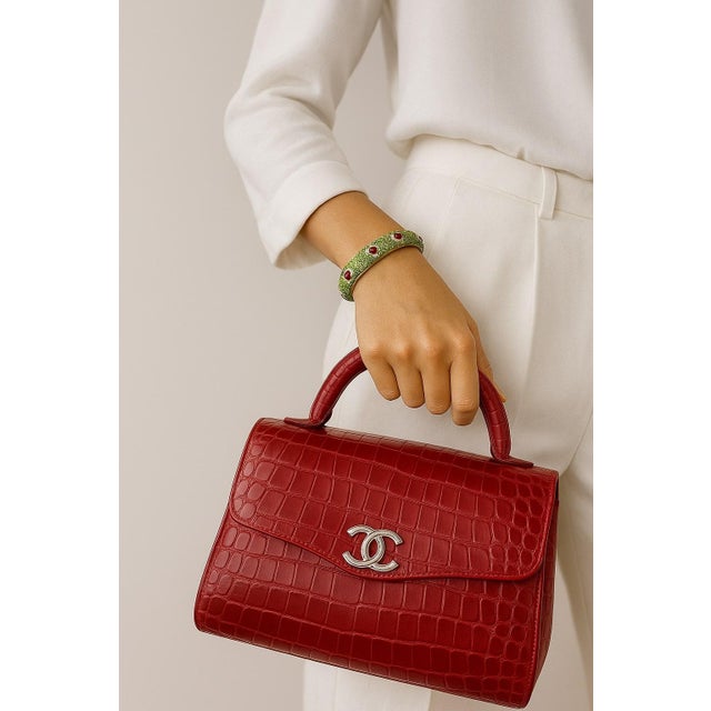 Bochic "Capri" Vintage Emerald, Ruby & Diamond Bangle Set In 18K Gold & Silver For Sale - Image 14 of 18