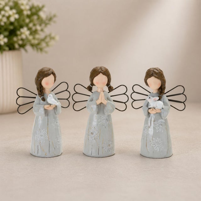 Modern Floral Etched Angel Figurine (Set of 3) For Sale - Image 3 of 6
