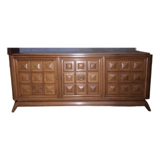 Large Brutalist French Sideboard with Carved Panels, 1940s For Sale