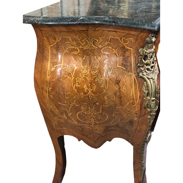 Bombe Chest Lous XV Style Green Marble Top Dresser Commode Ormolu For Sale - Image 4 of 13