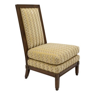 High Back Upholstered Baker Style Accent Slipper Chair For Sale