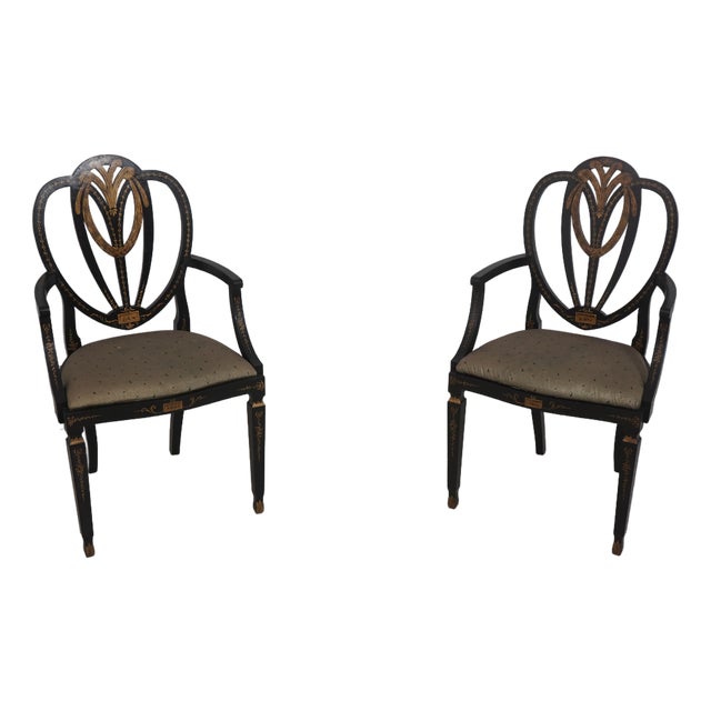 Lousa Braga Paint Decorated Shield Back Armchairs For Sale