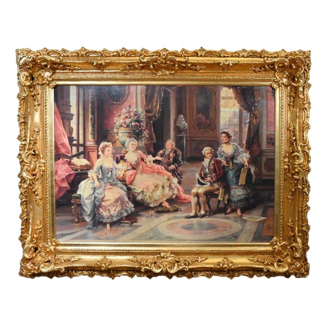 French Artist, Louis XVI Chateau Scene, Large Print, Framed For Sale