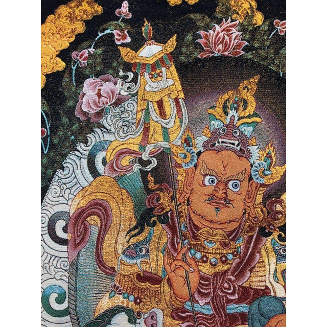 Mid 20th Century Xizang Embroidery and Brocade Thangka Buddha Painting - Wrathful Deity Protector Wall Art - Hand Painted Buddhist Sacred Scroll For Sale In Seattle - Image 6 of 7