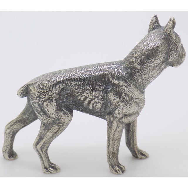 Metal Vintage Italian Handmade Genuine Silver Detailed Boxer Dog Large and Heavy Rare Solid Figurine For Sale - Image 7 of 11