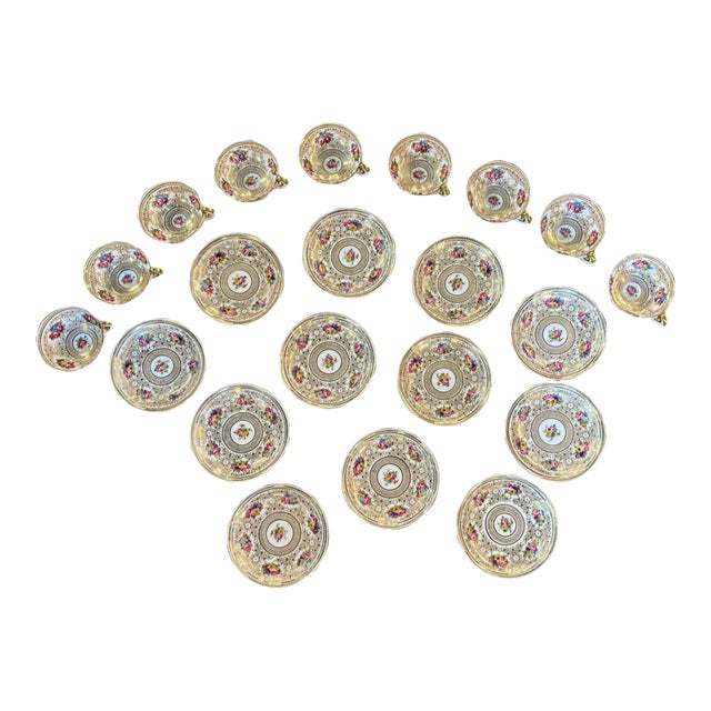 1910s Set of 9 Tea Cups and 12 Saucers by Cauldon Ltd. of England For Sale