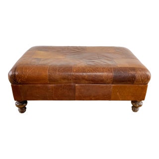 Vintage Mitchell Gold for Restoration Hardware Patchwork Leather Ottoman For Sale
