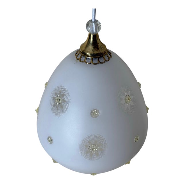 Swedish Milk Glass Pendant with Floral Motif and Brass in the style of Harald Notini, 1960s For Sale