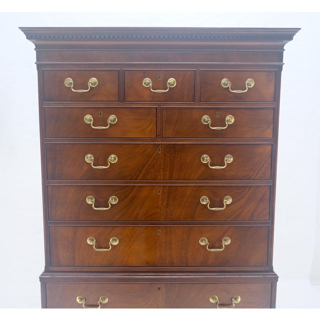 Hickory Chair 11 Drawers Flame Mahogany Drop Brass Pulls High Boy Chest Dresser For Sale - Image 9 of 10