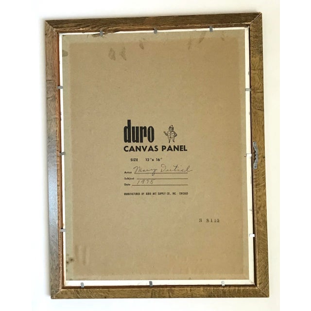 1980 Mary Dutiel Winter Scene Primitive Oil Painting on Canvas Board, Framed For Sale In Palm Springs - Image 6 of 8