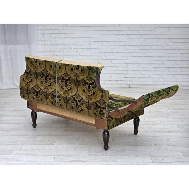 Vintage Danish Two-Seater Drop Arm Sofa in Green Furniture Velour, 1930s For Sale - Image 13 of 18